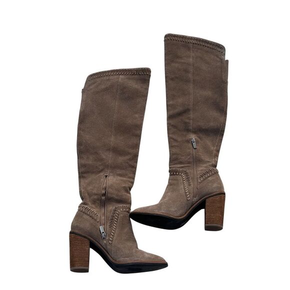 Brown Suede Boots Quiet Luzury Sz 9 n Knee‑High Block Heel Boho Chic Equestrian - Picture 2 of 16